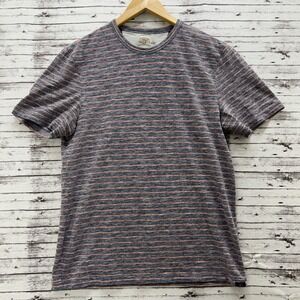 Faherty Shirt Men's Medium Gray Red Stripes Crewneck Cotton Blend Tee Casual
